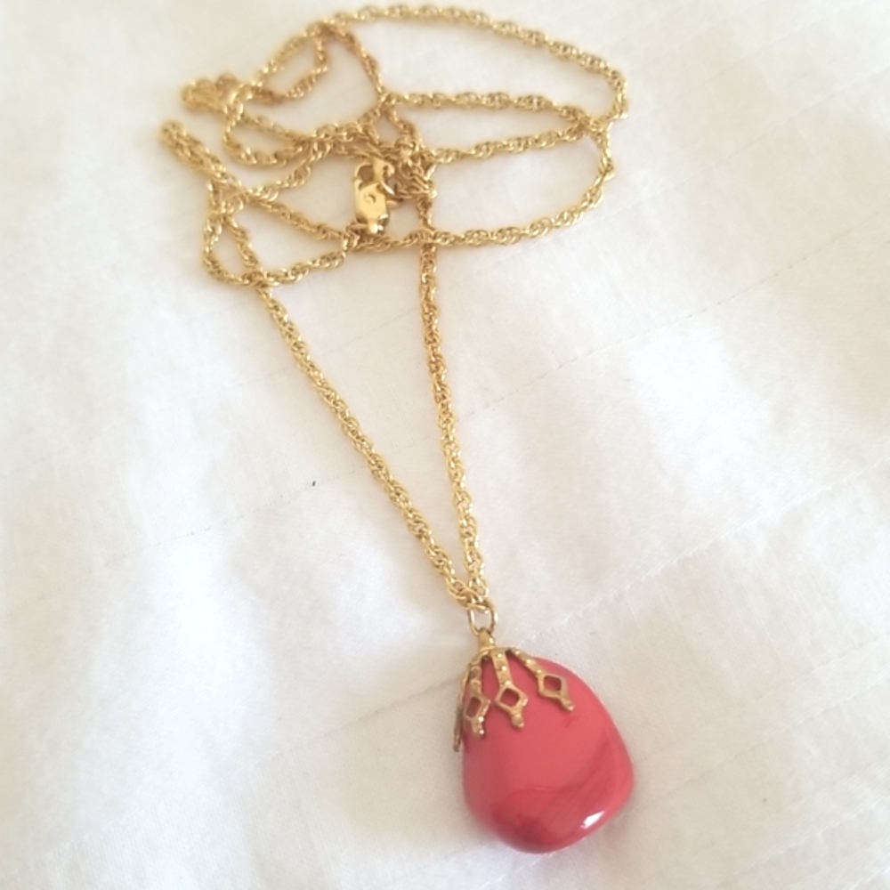 Vintage Gold Red Stone Necklace